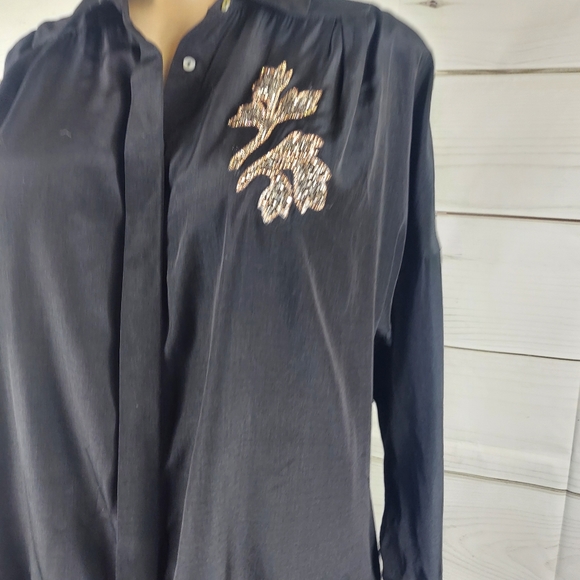 Zara Basic black satin button down shirt, small - Picture 2 of 8